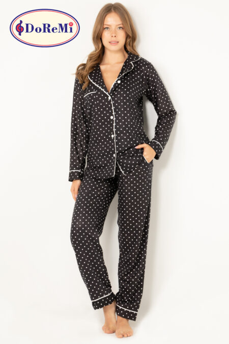 DoReMi Puantiyeli Doğal Viskon Soft Yumuşak Düğmeli Pijama Takımı